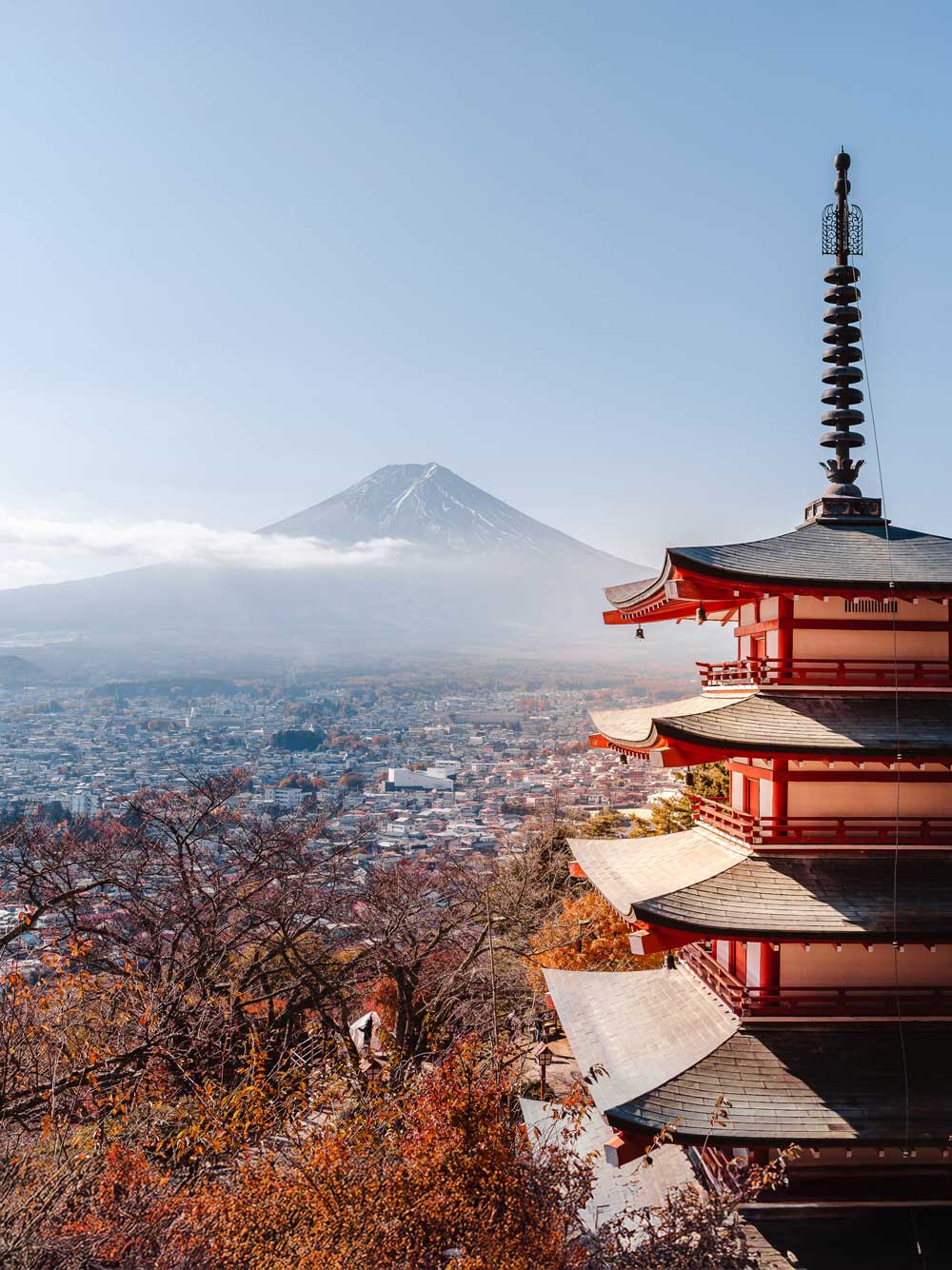 Scenic view of a Japanese temple by a lake