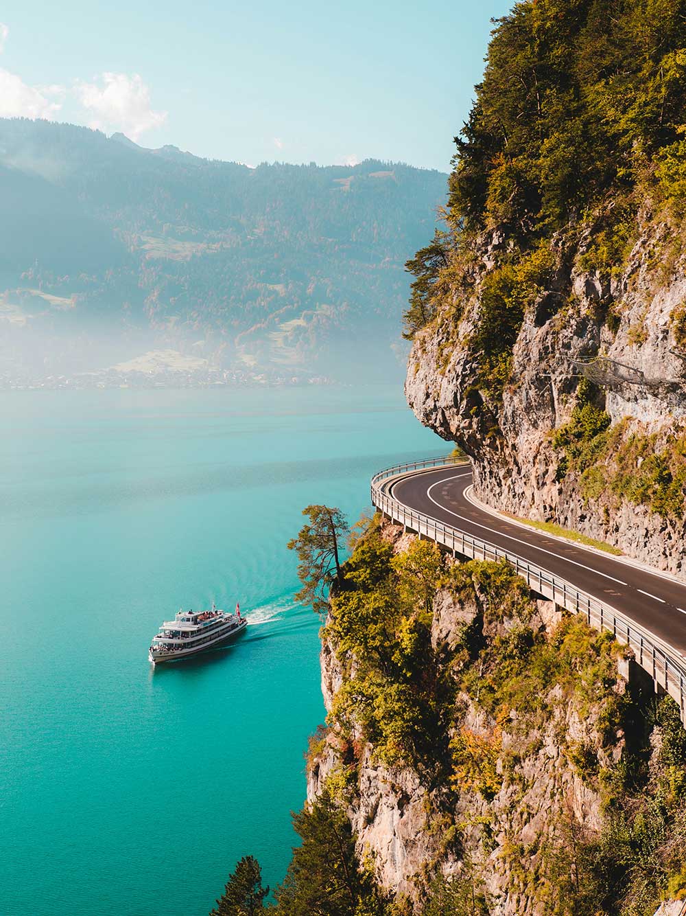 Scenic European landscape with a lake cruise in Switzerland